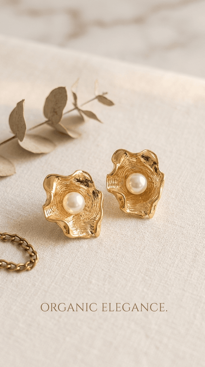 Organic Gold Pearl Earrings
