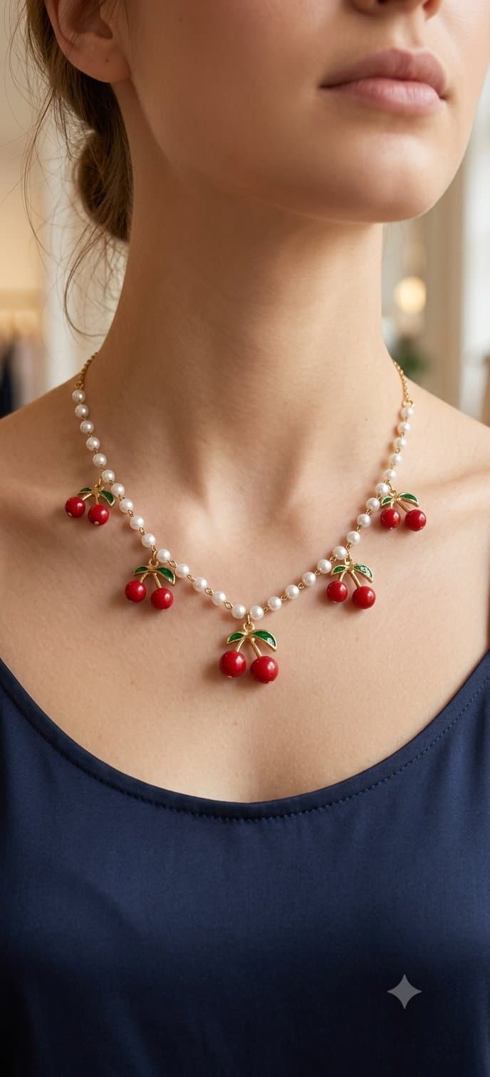 Cherry Pearl Charm Necklace